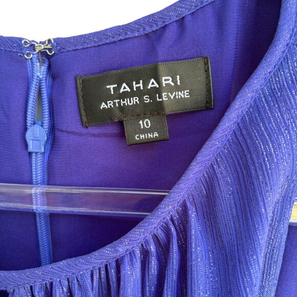 TAHARI Sparkling Blue Belted Ruffle Dress Size 10 – Elegant Party Cocktail - Picture 4 of 10